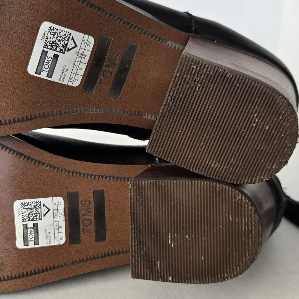 Toms Black Leather Ankle Boots with Brown Heel And Tassels